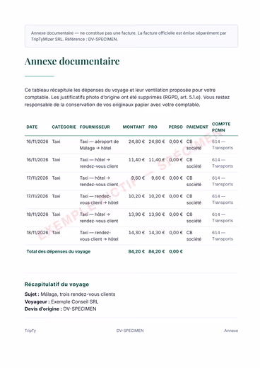 Aperçu du récapitulatif des frais